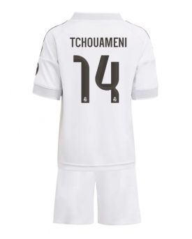 Real Madrid Aurelien Tchouameni #14 Maglia Gara Casa Repliche 2025-26 Bambino Maniche Corte
